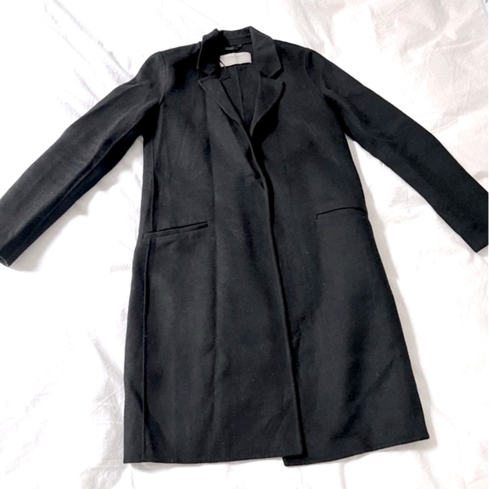 Zara Wool Blend Car Coat Slim Black XS Handmade Lightweight